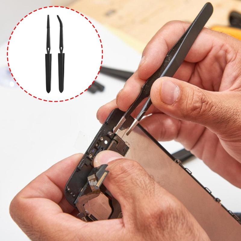 2Pcs Reverse Tweezers Stainless Steel Tweezers with Rubber Tip Comfortable Handle Tweezer Tongs for Repairing