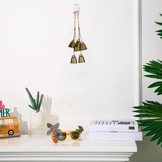 Iron Bell Chime with 3 Large Vintage Cow Bells On Rope Rustic Large Wall Hanging Decor Home Supplies