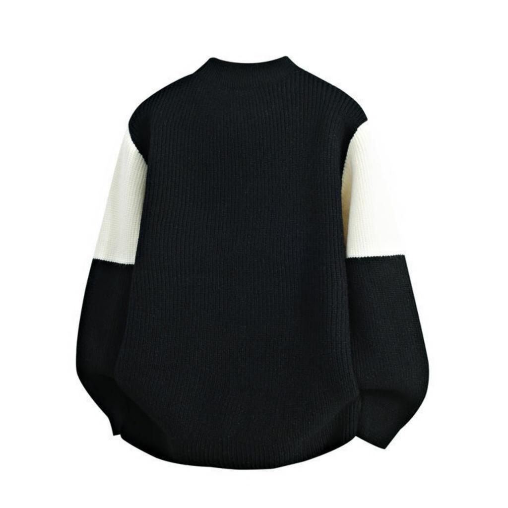Men's Casual Loose, Color-blocking And Color-blocking Sweater, Knitted Long-sleeved Round-neck Sweater Top