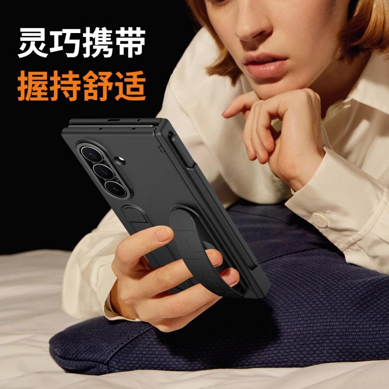 TriFold Phone Case With Wrist Strap Pen Slot Hinge Cover Galaxy Z Fold Series Shockproof PC Protective Shell