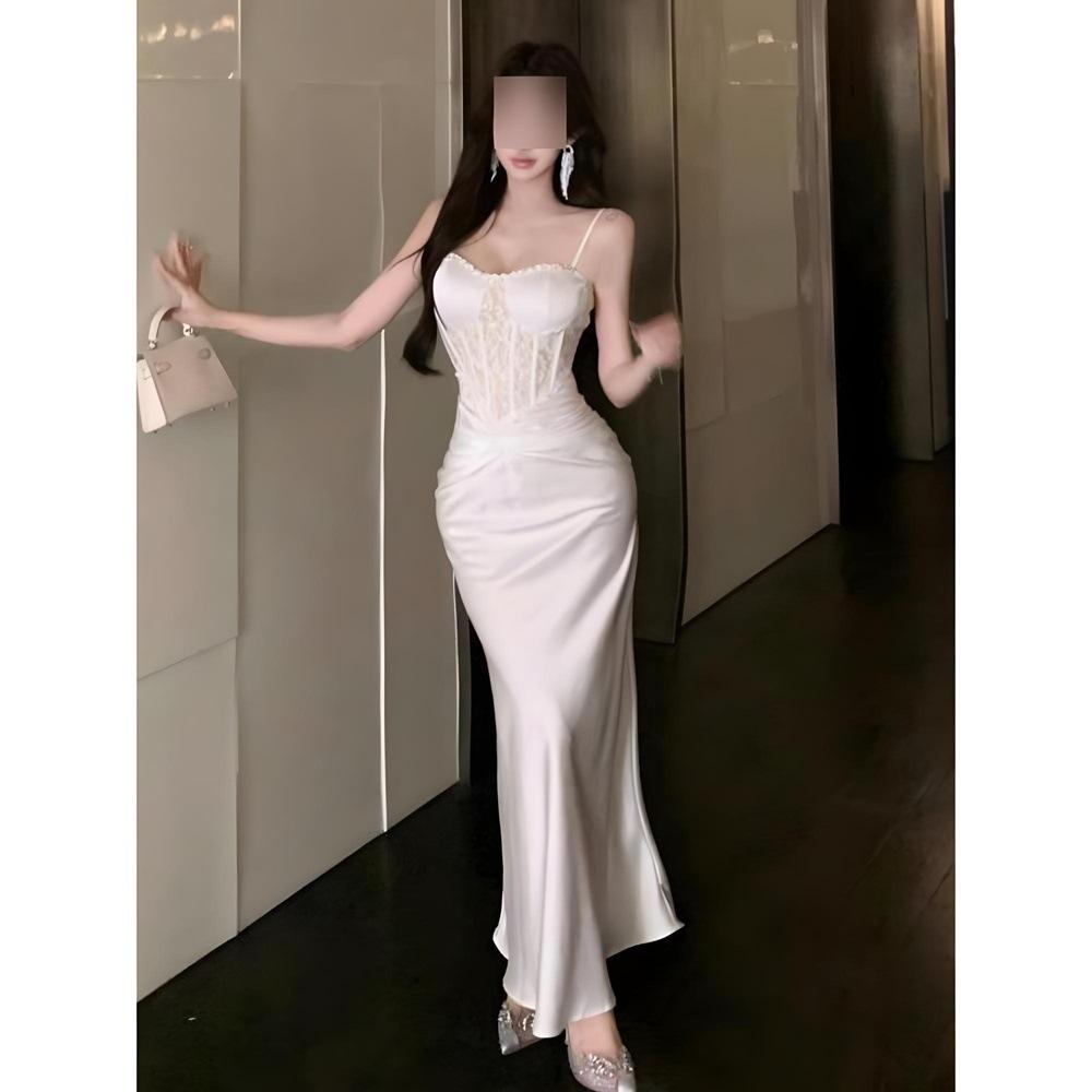 Lace Splicing Fishbone Suspender Dress Women's Summer Dress Skirt Temperament Waist Skirt Hip Long Dress