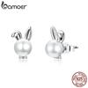 925 Sterling Silver Hypoallergenic Earrings, Cute Bunny with Warm Shell Beads Women Earring Studs