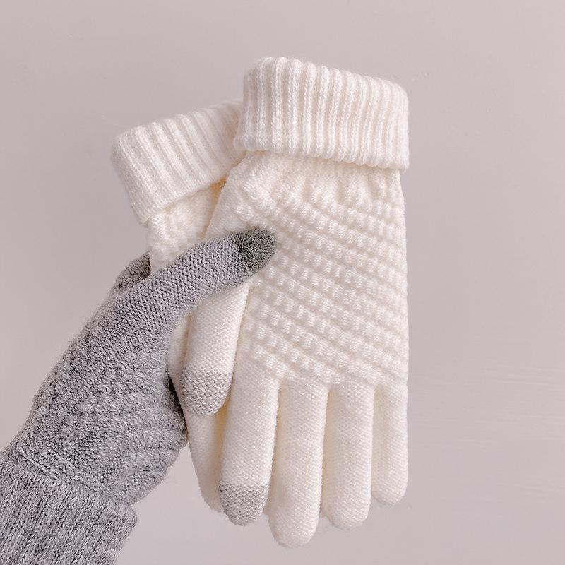 Winter Knit Gloves Plus Thick Fleece Lined Warm Cycling Gloves For Outdoor