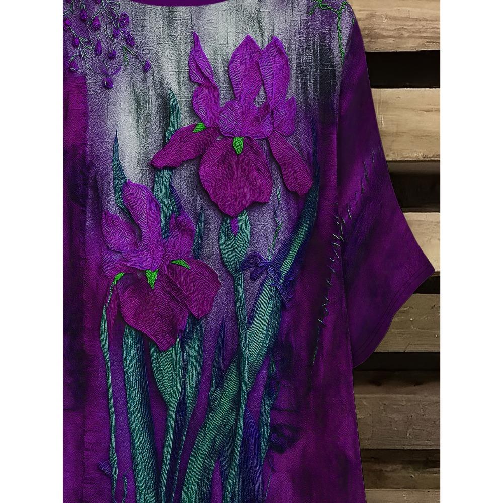 Women's plus size short-sleeved T-shirt, irregular hem design, digital printing