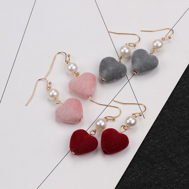 Осень и Зима, Фланелевые Асимметричные Серьги с Персиковым Сердцем Любви, Серьги с Жемчугом и Сладким Темпераментом