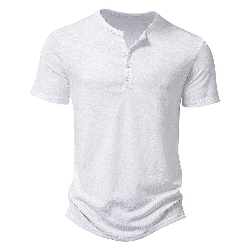 Men's Short-sleeve T-shirt Henley Collar Summer Casual Solid Color T Shirt for Men Polo High Quality Mens T-shirts