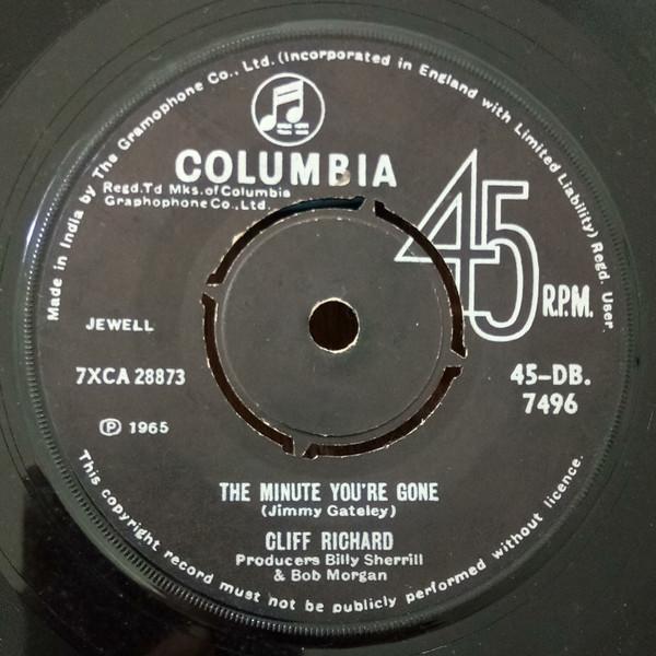 7inch Record CLIFF RICHARD - The Minute You're Gone 45DB7496 Columbia 1965 UK Rock Used