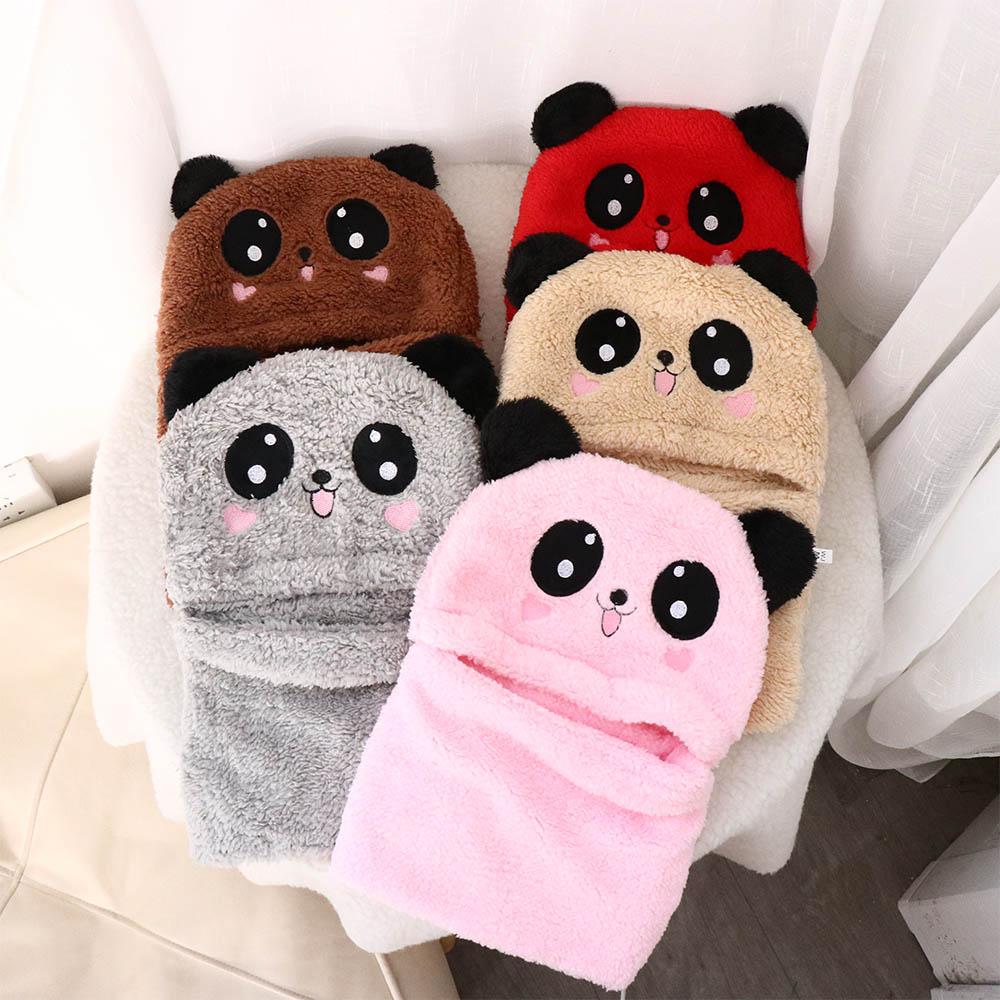Winter Warm Fleece Hats Scarf Set for Kids Cute Cartoon Panda Hats Windproof Beanies for Girls Boys Christmas Gifts