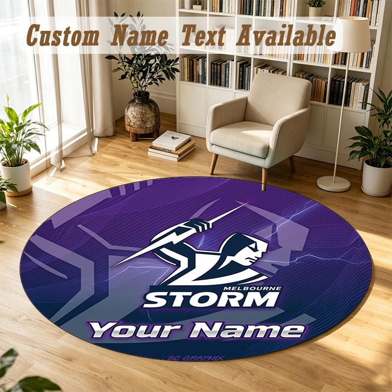 Round Rug Custom NameMelbourne Storm Pattern Non Slip Carpet Home Floor Decor