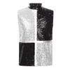 Boys Jazz Dance Top Mock Neck Sleeveless Back Invisible Zipper Shiny Sequins Color Block Stage Costume