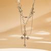 Stylish Multilayer Cross And Heart Pendant Necklace With Imitation Pearl Design For Women