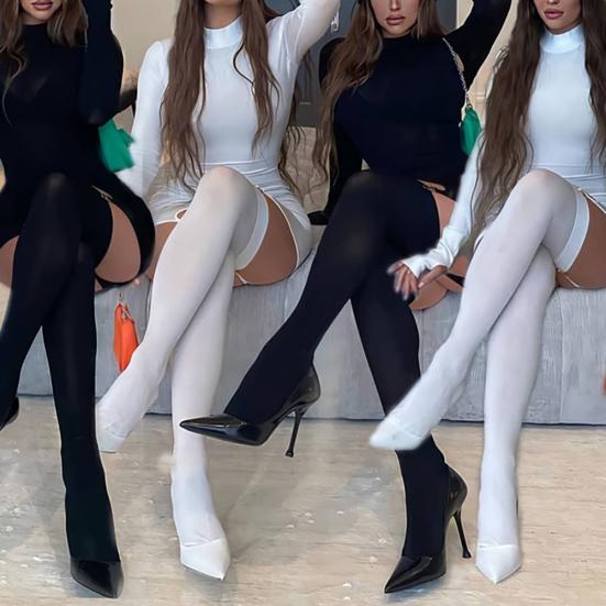 Сексуальное женское мини-облегающее платье с длинными рукавами и пряжкой на подтяжках и чулками