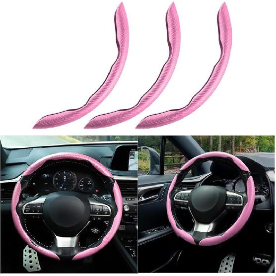 Mandark 3PCS Carbon Fiber Car Steering Wheel Cover, Anti-Skid Leather Vehicle Segmented Steer Wheel Protector, Auto Interior Protection Guard