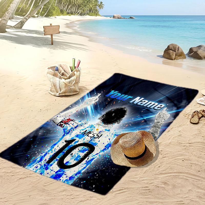 Lionel Messi Personalized Printed Beach Towel Soccer Logo Support Custom Name Text Absorbent Towel For Sport Travel Special Gift