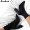 Aneikeh/Модные ботильоны с острым носком, женские эластичные ботинки челси на высоком каблуке, туфли без шнуровки на толстом каблуке, черные, весна/осень 2024