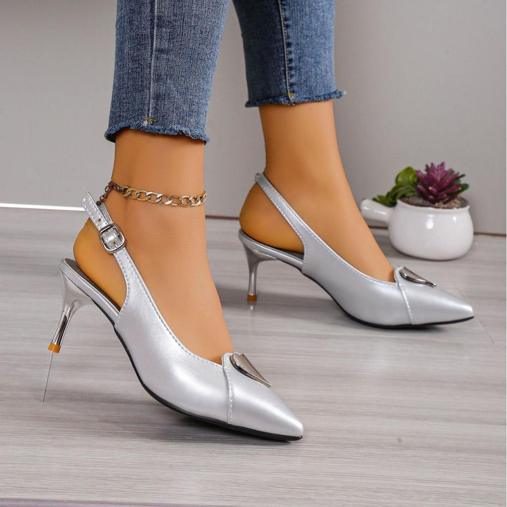 2024 Женские Летние Новые Сексуальные Туфли-лодочки с Острым Носком, Модный Дизайнерский Каблук, Повседневные для Вечеринки, Женские Сандалии Большого Размера