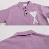 Unisex Polo Collar Knit Sweater Multi Colors with Heart & A Embroidery Casual Button Pullover for Men Women