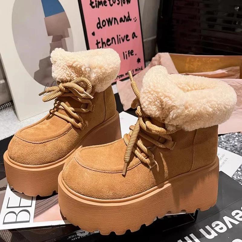 Ботильоны на меховой платформе для снега женские замшевые теплые хлопковые туфли женские 2025 тренд зимние брендовые короткие плюшевые мотоциклетные ботинки Botas De Mujer