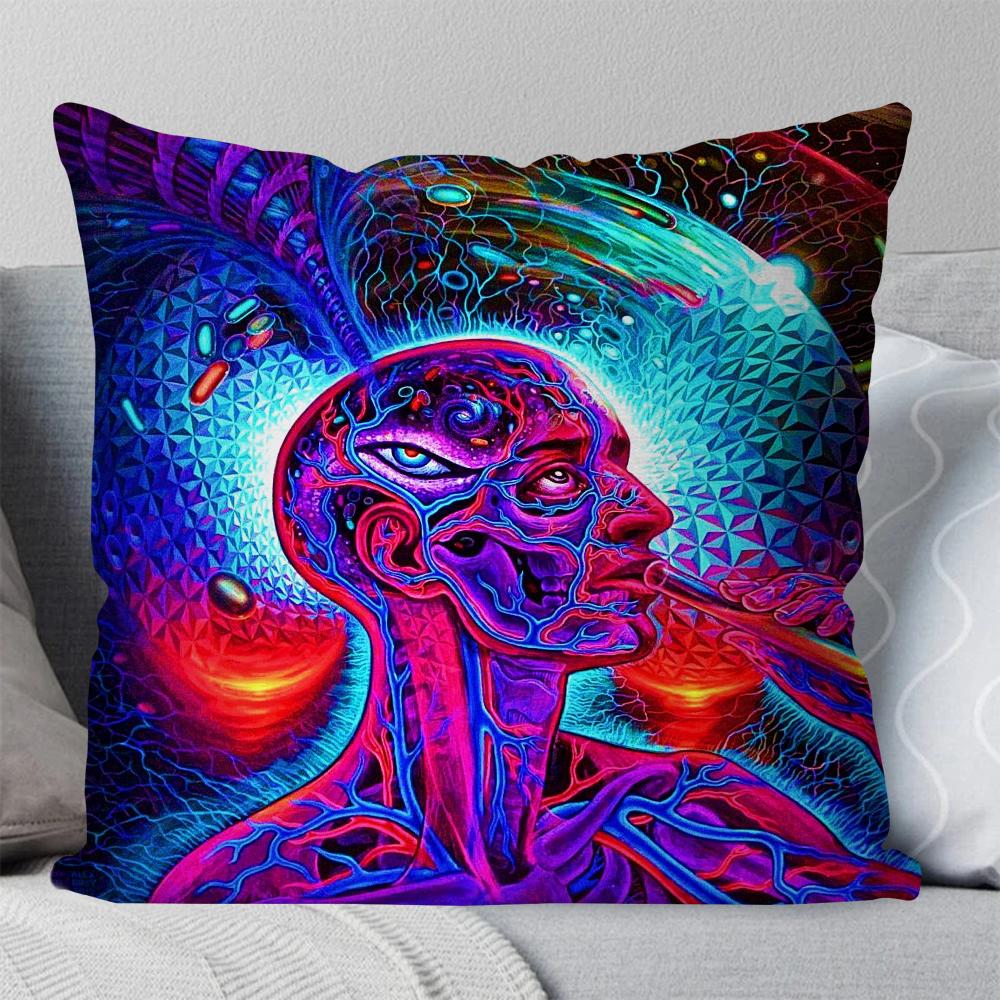 A- Alex Gray Trippy Psychedelic Pillow Case Square Pillow Bedroom Sofa Leisure Comfort Cushion Living Room Home Decoration 40X40