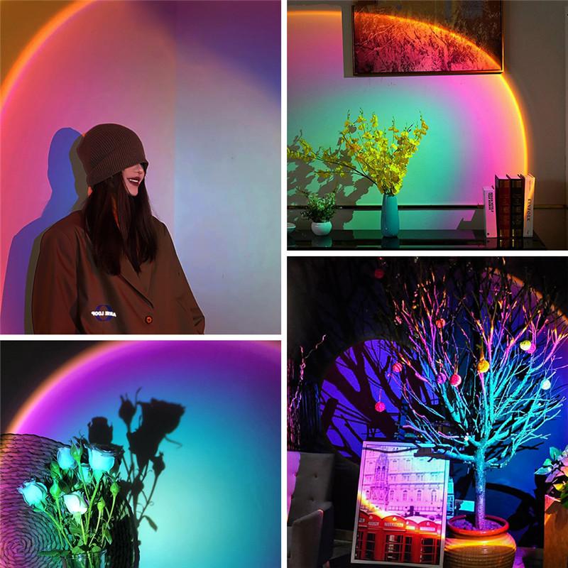 Rainbow Sunset Projection Lamp Led Atmosphere Night Lights Sun Projection Table Lamp for Home Bedroom Background Wall Decor