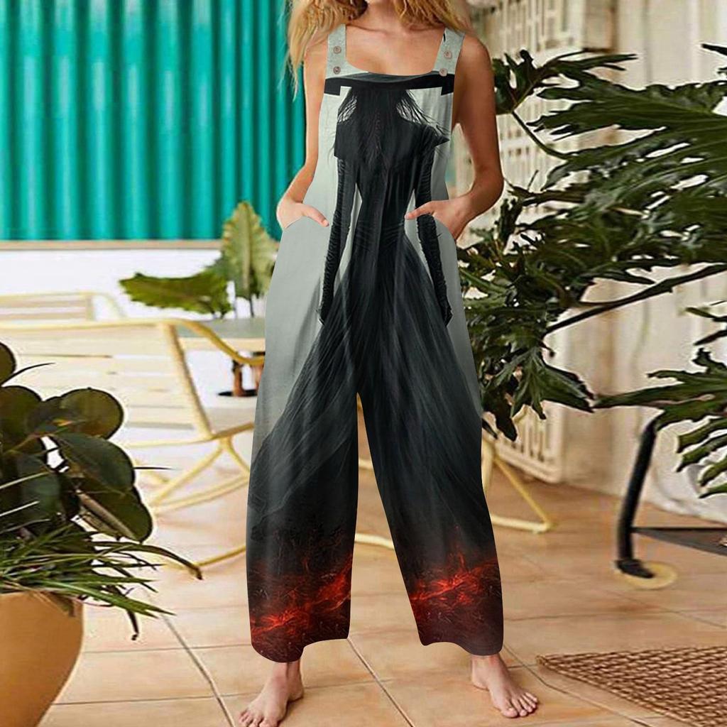 Женская мода ул.. Повседневный свободный ретро-комбинезон с подтяжками и принтом ко Дню Святого Патрика