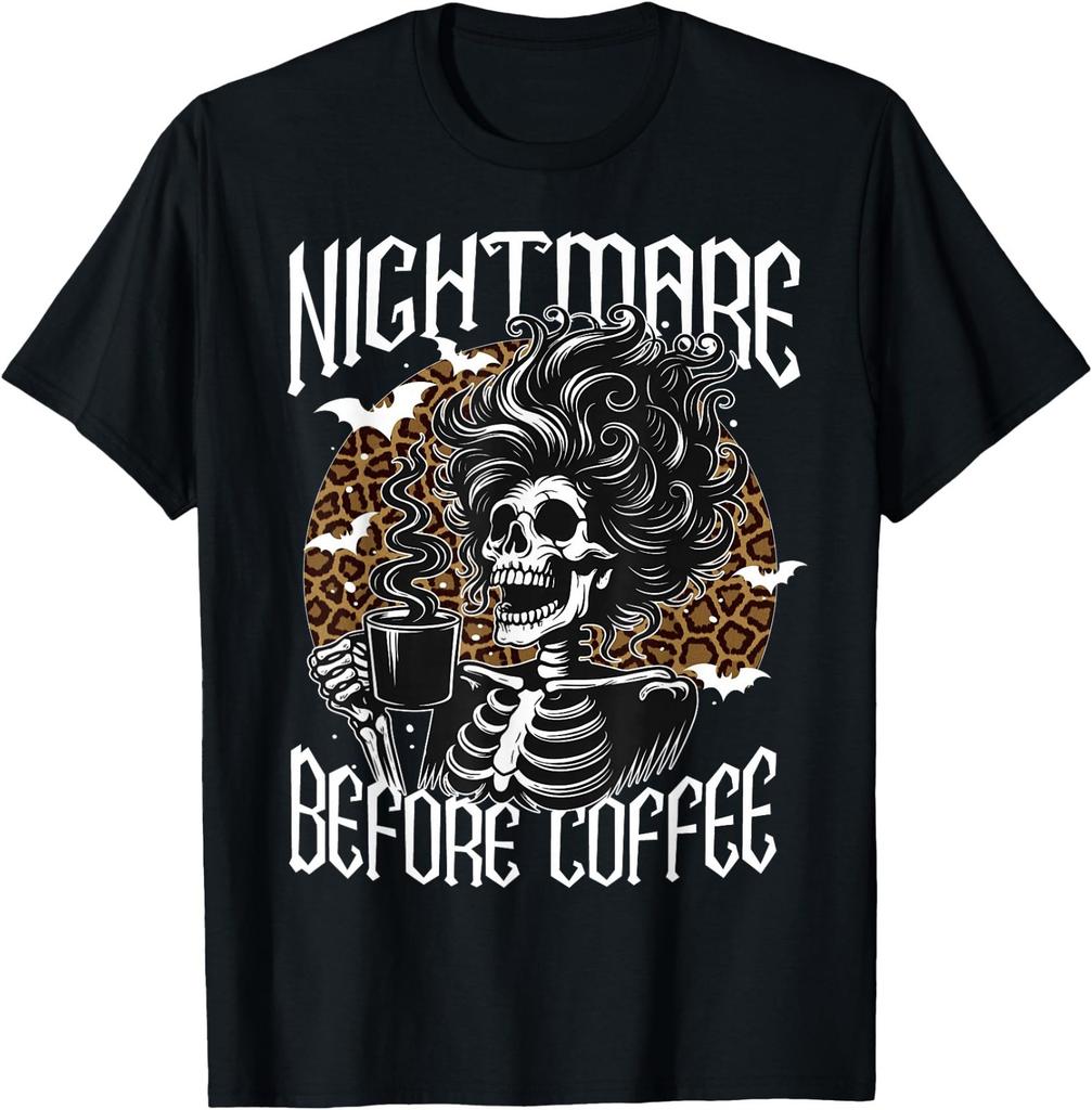 Nightmare Before Coffee Skeleton Messy Bun Halloween Costume T-Shirt