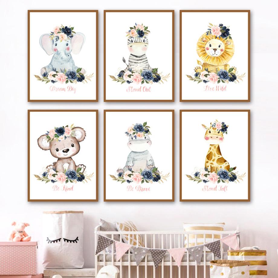 Для детской комнаты, животные, настенная живопись, холст, картина, слон, лев, жираф, бегемот, зебра, постер, домашний декор, фотографии для детской спальни