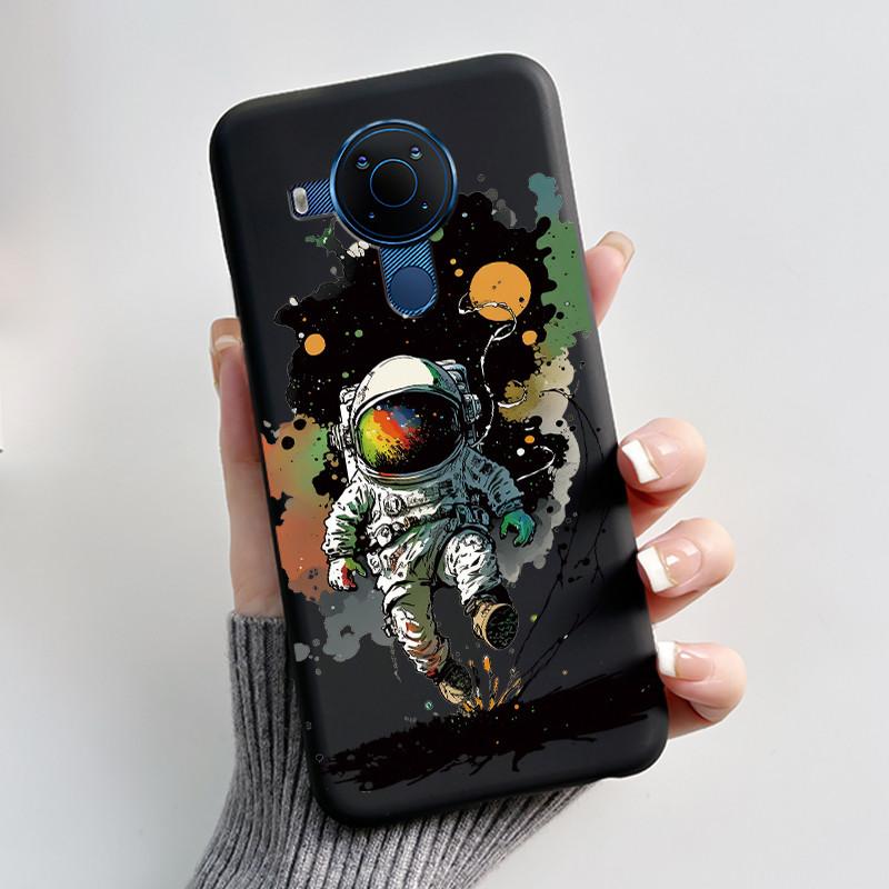 Чехол для Nokia 5.4 3.4 5.3 Чехол Эстетичный Модный Милый Кот Астронавт Черный Мягкий ТПУ Силикон Задняя Крышка Ударопрочный Чехол для Телефона