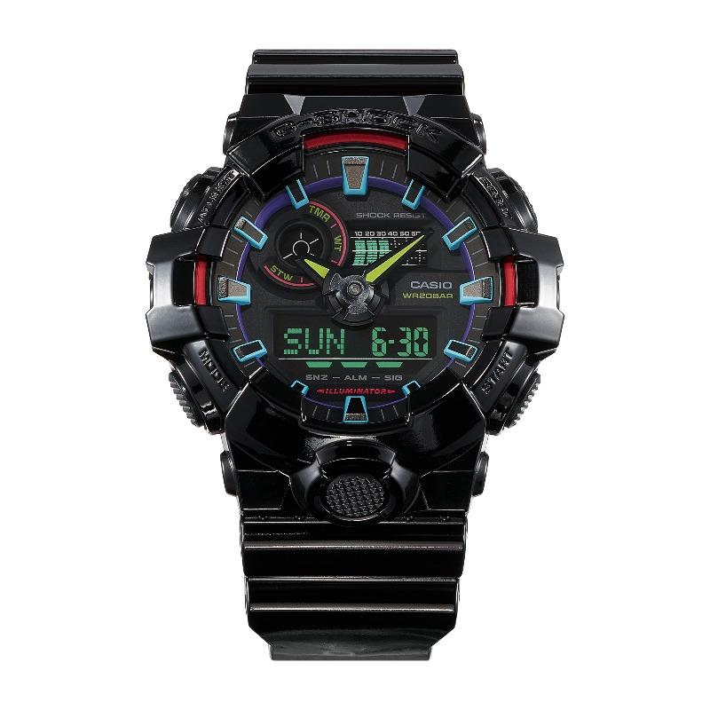 Casio Мужские часы G-SHOCK, смола, водостойкость 200 м, аналоговые, ударопрочные, кварцевые, GA-700RGB-1A