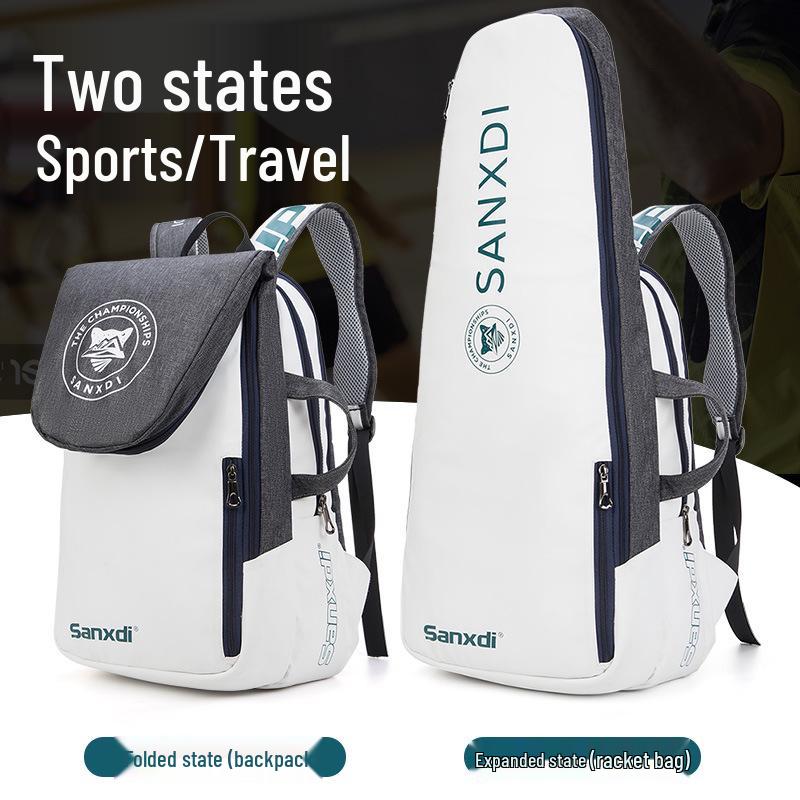 White Tennis & Badminton Backpack for 3 Rackets - Unisex Outdoor Sports Bag