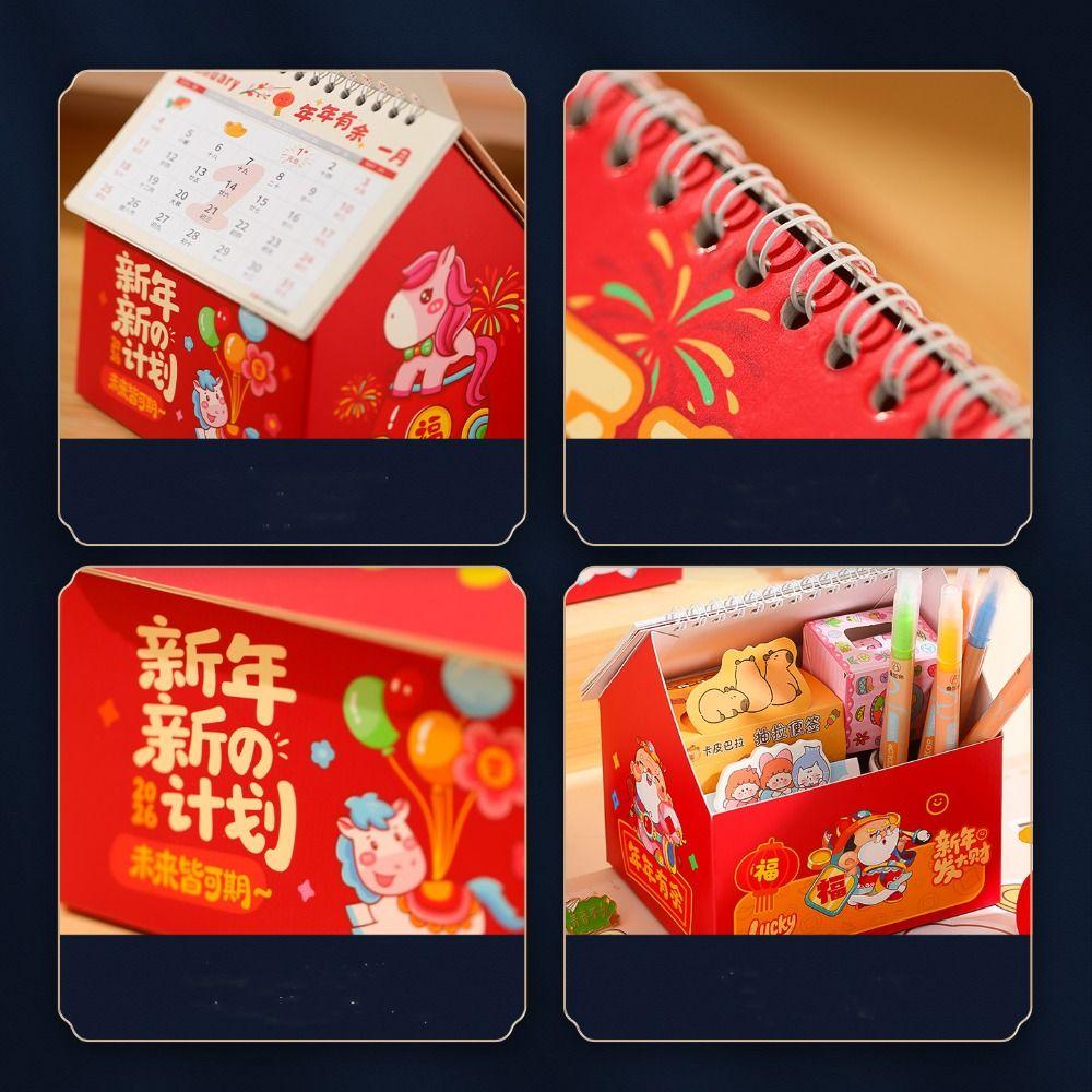 Chinese Style Horse Year Calendar Cartoon Standing Flip Calenda Desktop Decoration