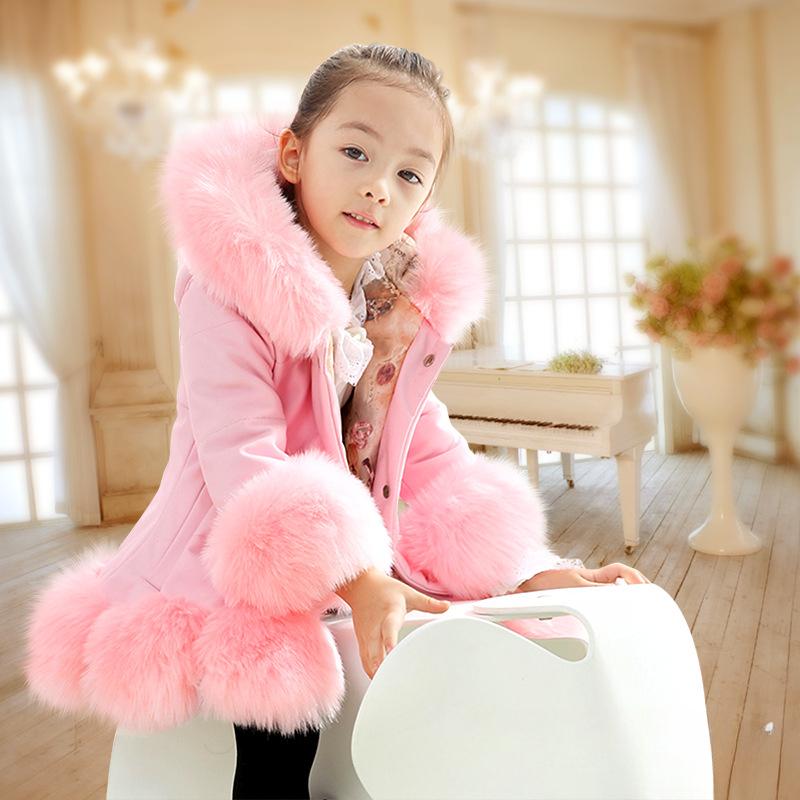 Winter Girls Winter Thickened Jacket Korean Version of Children's Clothing Children's One Mid-length Hooded Coat