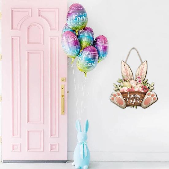 Счастливая Пасха, дверная вывеска, пасхальное яйцо, кролик, деревянная подвесная дверная вывеска, украшение, пасхальная цветочная весенняя настенная вешалка