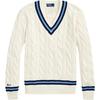 Polo Ss24 Striped V-Neck Pullover Sweater Men Sweater Cream MNPOSWE16821456-101