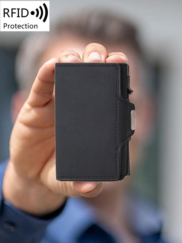 Мужской кошелек RFID, держатель кредитных карт, кожа PU, мини-кошелек, автоматический выдвижной многофункциональный держатель банковских карт