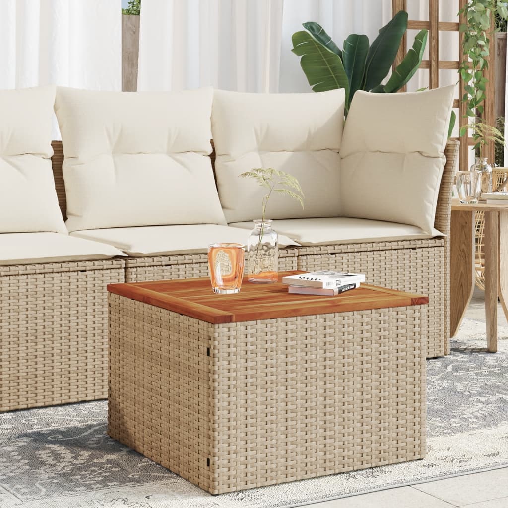 Vidaxl Stół Ogrodowy, Beżowy 55X55X37 Cm, Rattan Pe I Drewno Akacjowe