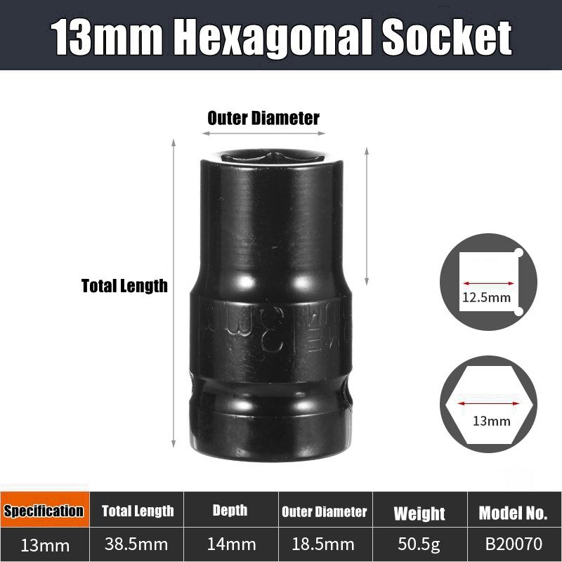 Набор глубоких ударных головок 1/2" Привод Метрический ключ Черная головка Глубокая ударная головка Пневматическая головка Инструменты для снятия шин