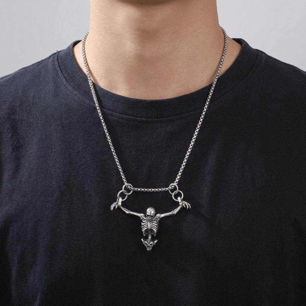 Gothic Men Necklace Zinc Zinc Alloy Clavicle Chain Simple Skull Head Pendent Halloween