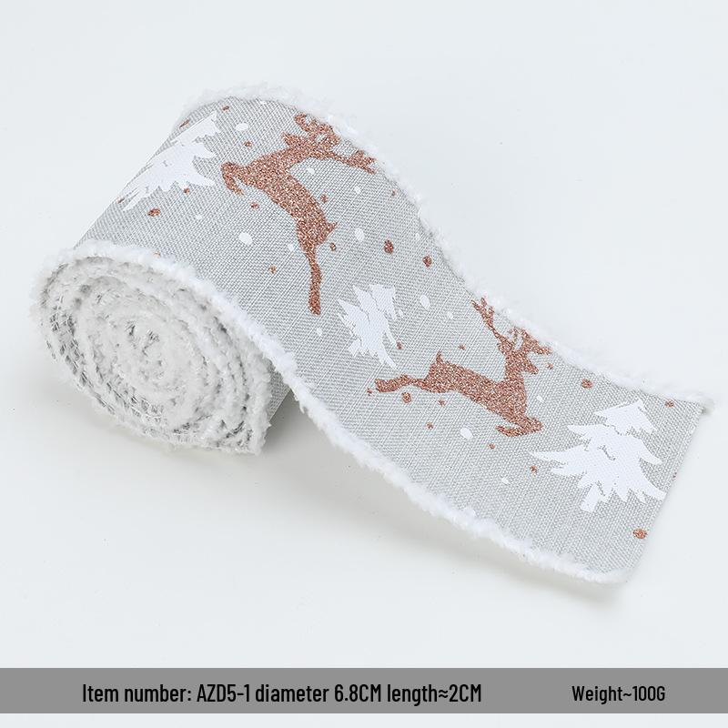 Трансграничная рождественская лента: Белый плюшевый край с дизайном оленя для упаковки и украшения подарочной коробки с подарочной лентой.