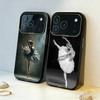 Монохромный Чехол для Телефона с Лебедем и Балериной Для iPhone17,16,15,14,13,12,11,Pro,MAX Серый Матовый Силиконовый Черный Чехол