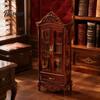 Detailed Miniature Furniture Curio Cabinet, 1/12 Scale Mini Wine Wooden Tiny Display Cabinet with Vintage Drawer, for Doll Mansion Living Room Decor,