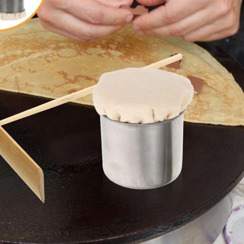 Multifunctional Stainless Steel Pancake Grease Brush with Tray Free Brush Crepe Oil Spreader Durable Oil Wiper Cloth Sauce