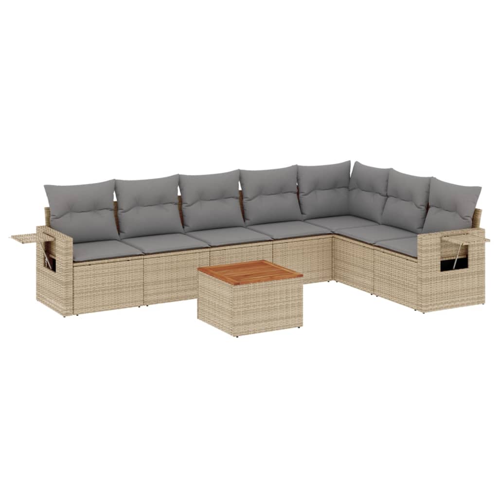 8 Piece Beige Poly Rattan Garden Sofa Set with Cushions
