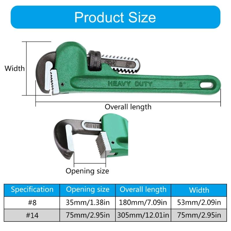 Large Opening Spanner 8/14inch Steel Professional for Industrial Application Home Repair Pipes Vise Building Wrench