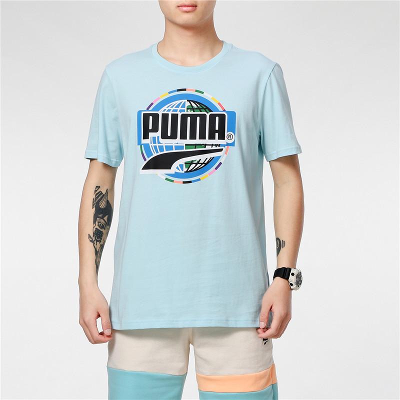 Puma Футболка мужская с коротким рукавом и круглым вырезом с принтом логотипа в винтажном стиле, небесно-голубая 531307-50