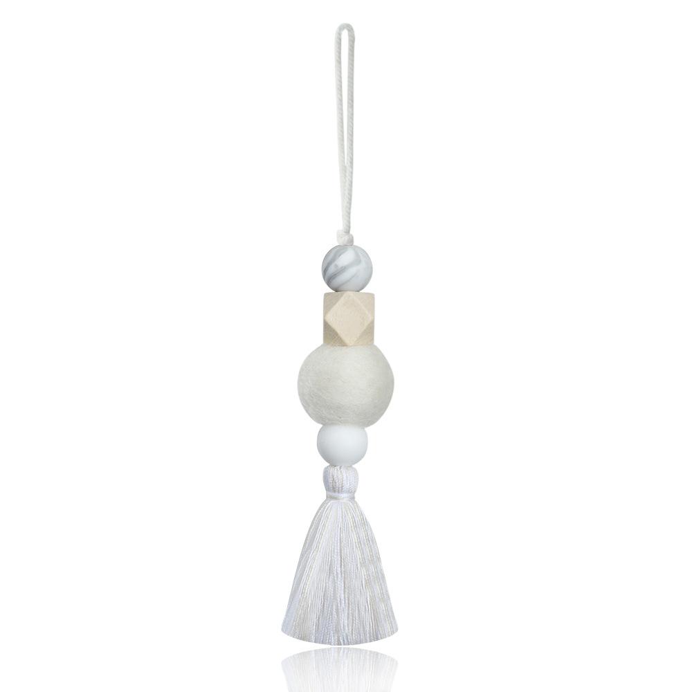 Car Aromatherapy Pendant Hanging Ornaments Natural Wood Beads Felt Ball Hanging Ornaments Perfume Diffuser Car Accessories
