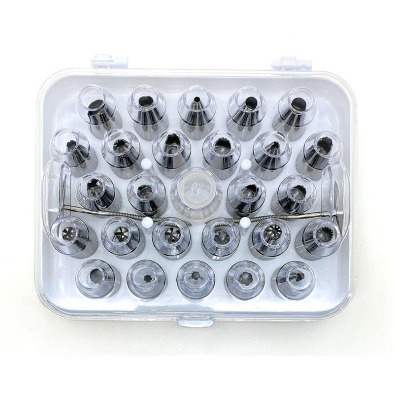 29pcs/set Cake Decorating Tips Set With Storage Box 1 Standard Couplers 26 Pastry Nozzles 2 Flower Nails Baking Supplies