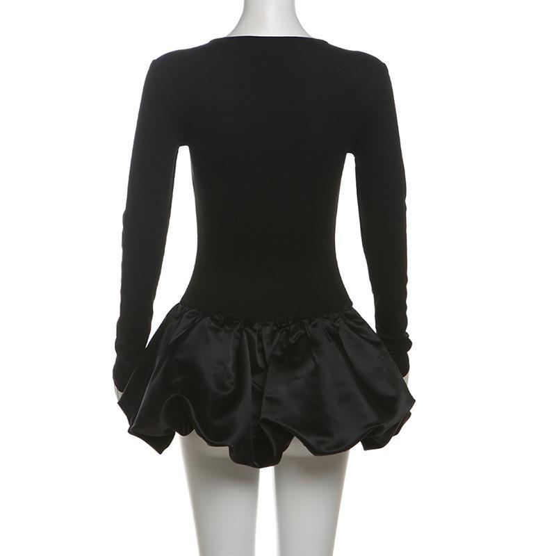 Осеннее женское темпераментное сексуальное кружевное платье с цветочными бутонами, короткая юбка, длинные рукава, облегающее платье