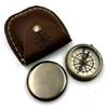 India Brass Round Lid Compass Nautical with Leather Case Compass  (Brown)