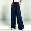 Womens Relaxed Straight Leg Pants Drawstring Elastic Waist Solid Color Casual Trousers